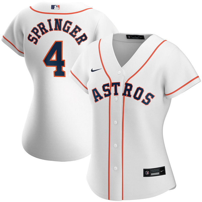 2020 MLB Women Houston Astros #4 George Springer Nike White Home 2020 Replica Player Jersey 1->women mlb jersey->Women Jersey
